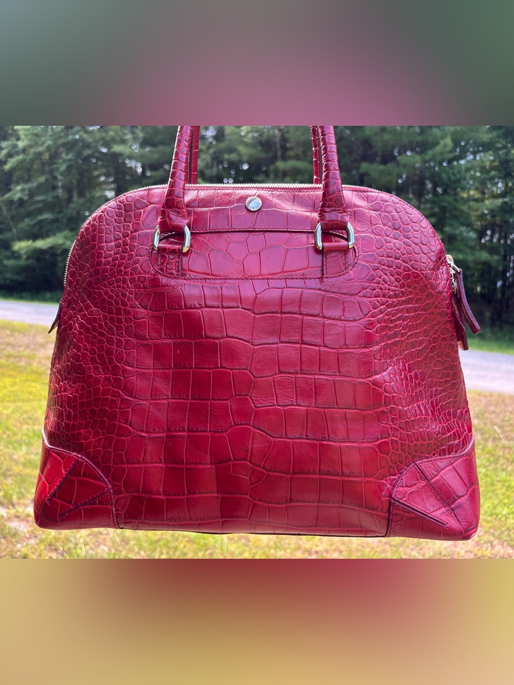 Furla Leather Croc Embossed Shoulder Bag